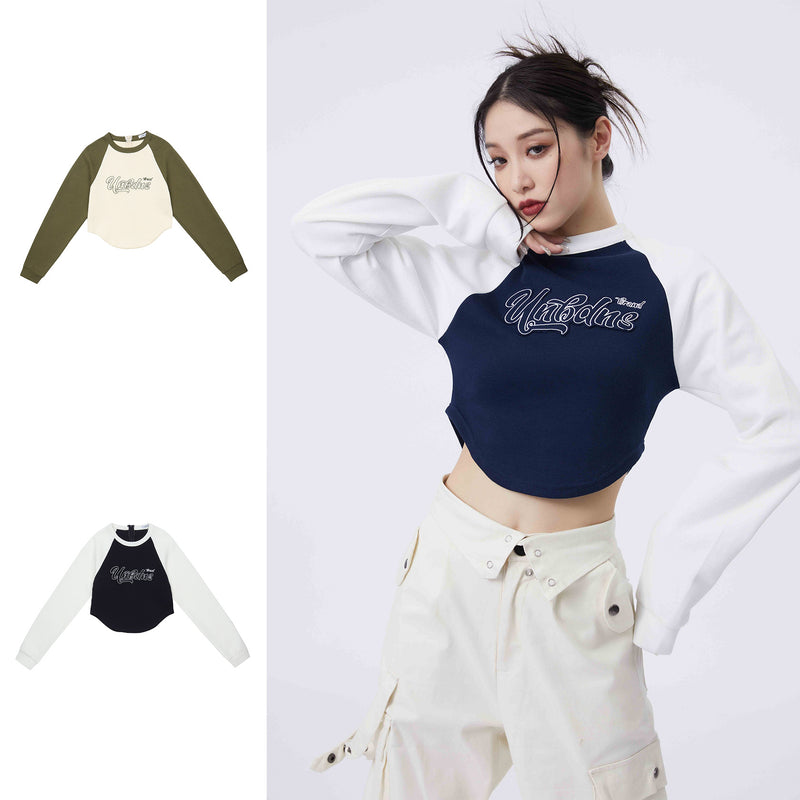 women's cropped color block long sleeve top, view 5 - MRSLM