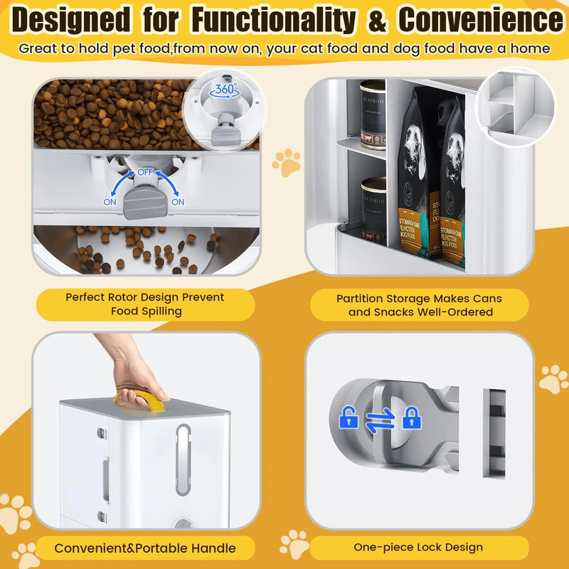 waterproof pet food storage and double bowl feeder, view 8 - MRSLM