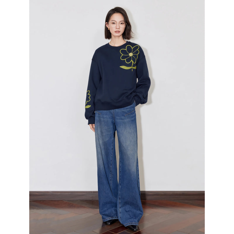 women's floral round neck pullover, view 8 - MRSLM