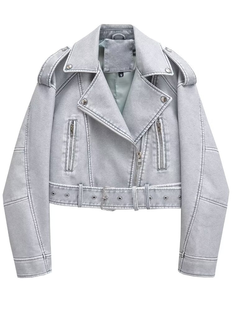 washed motorcycle jacket for women, view 16 - MRSLM