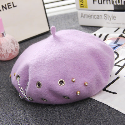 cross chain wool beret, view 8 - MRSLM