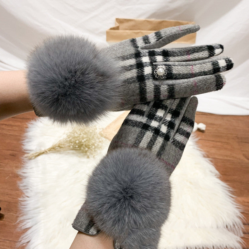 women's plaid wool cashmere gloves, view 10 - MRSLM