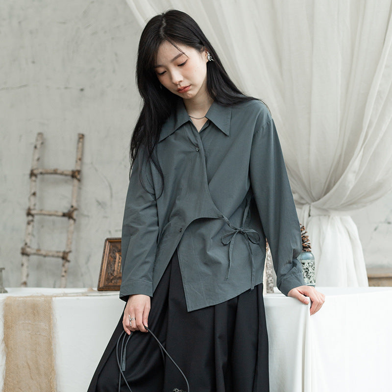 side lace-up waist loose shirt - MRSLM