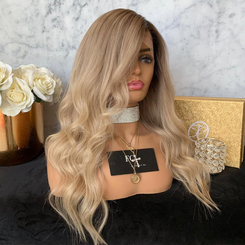 golden big wave long curly wig, view 5 - MRSLM