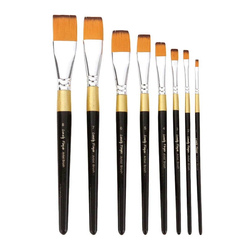Flat nylon hair artist brush set, view 2 - MRSLM