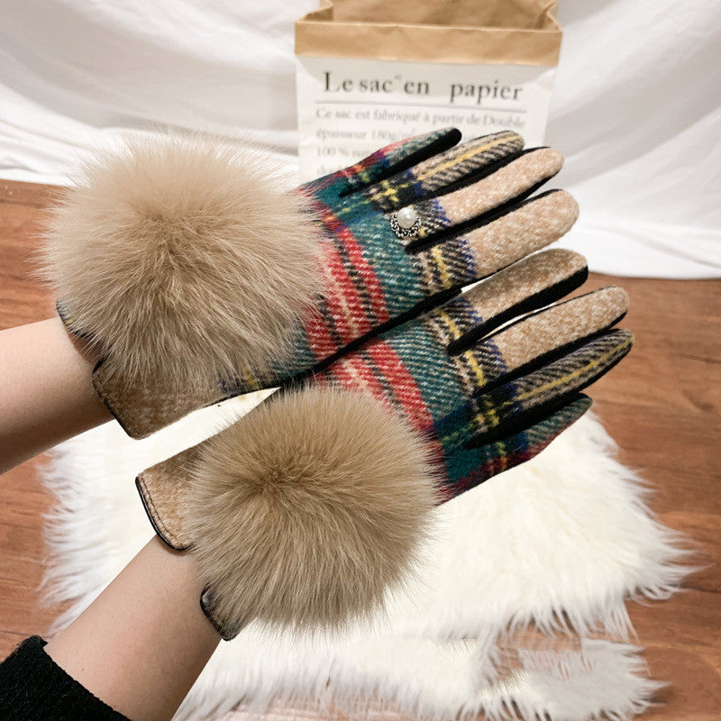 women's plaid wool cashmere gloves, view 3 - MRSLM