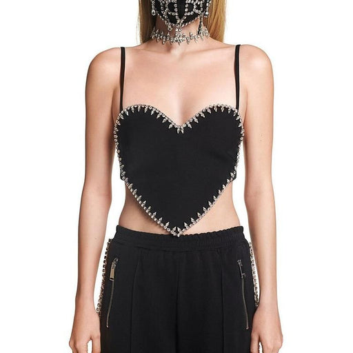 v-neck patchwork diamond zipper tank top - MRSLM