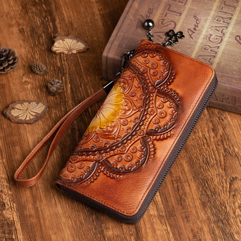 long cowhide leather women's wallet, view 6 - MRSLM