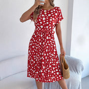 contrast color heart pleated dress, view 4 - MRSLM