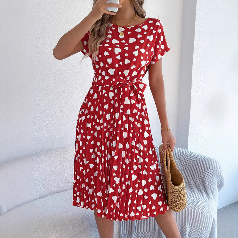 contrast color heart pleated dress, view 4 - MRSLM