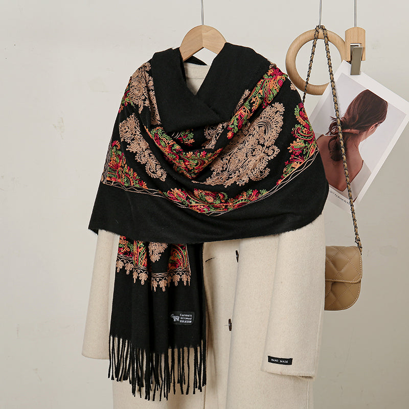 cashmere floral scarf, view 5 - MRSLM