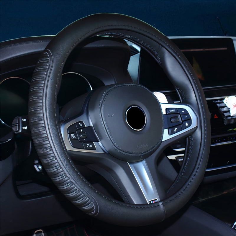 black stitched steering wheel cover, view 3 - MRSLM