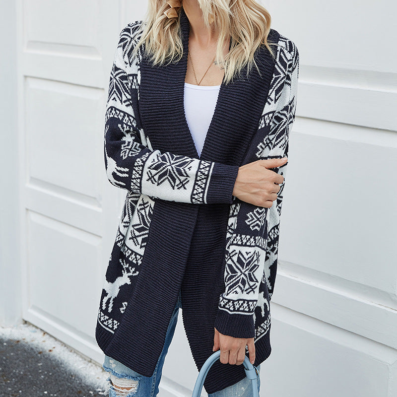 fawn pattern knit cardigan for women, view 3 - MRSLM