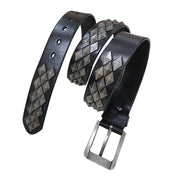 rivet leather belt with square buckle, view 3 - MRSLM