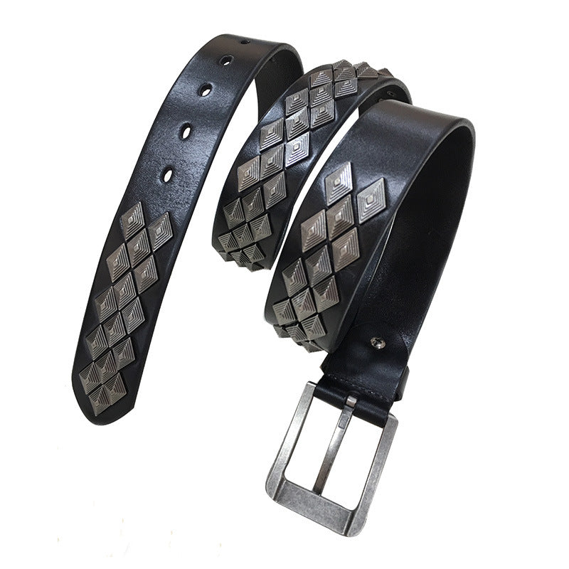 rivet leather belt with square buckle, view 3 - MRSLM