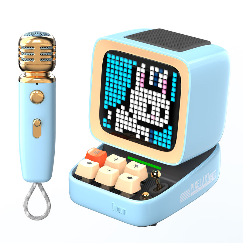bluetooth speaker with karaoke mic and pixel art display, view 3 - MRSLM