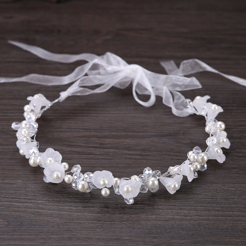 pearl flower leaf headband crown, view 5 - MRSLM