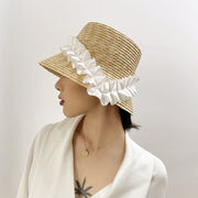 pleated lace straw bucket hat, view 4 - MRSLM