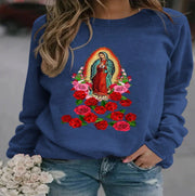 women's printed loose pullover sweater - MRSLM