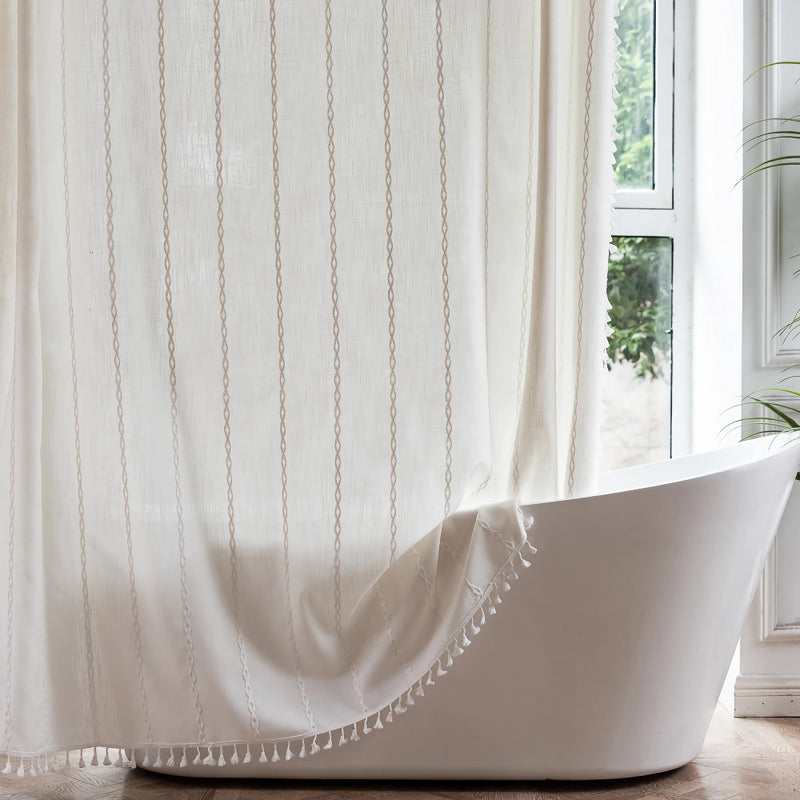 bohemian tassel shower curtain, view 7 - MRSLM