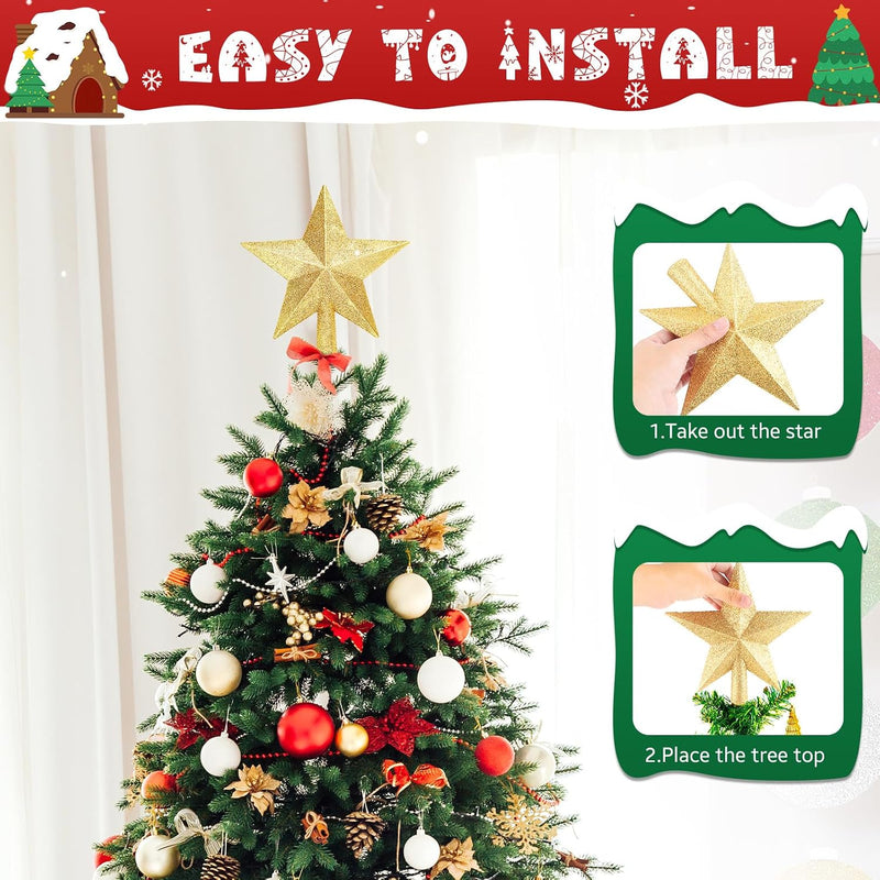 Gold glitter star Christmas tree topper 8 inch, view 3 - MRSLM