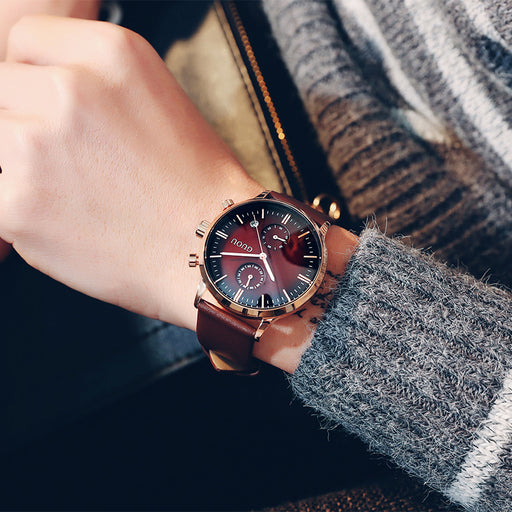 men's calendar leather quartz watch, view 2 - MRSLM