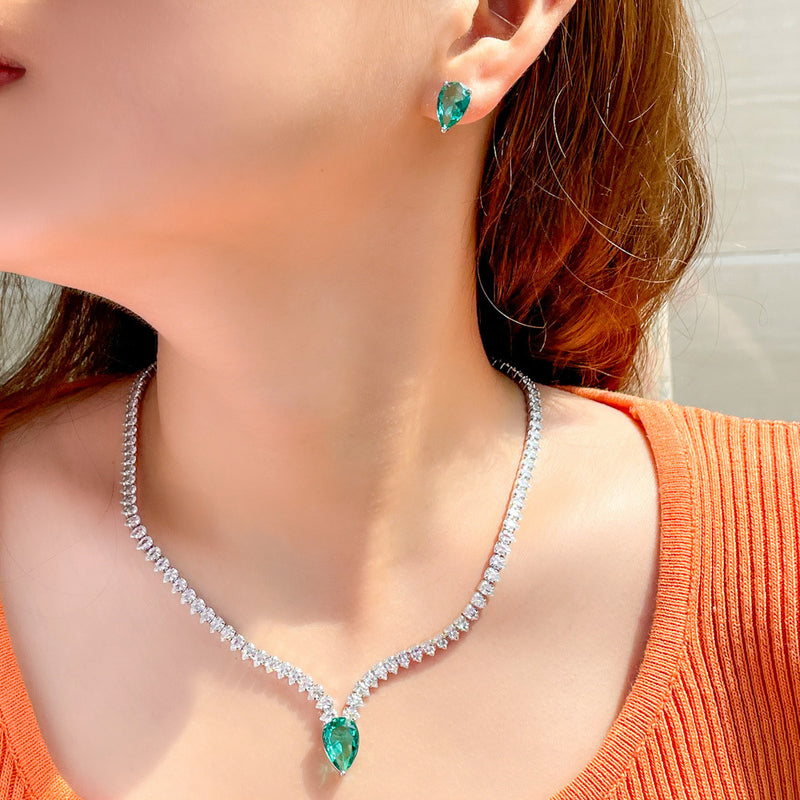 thin zircon clavicle chain and earrings set - MRSLM