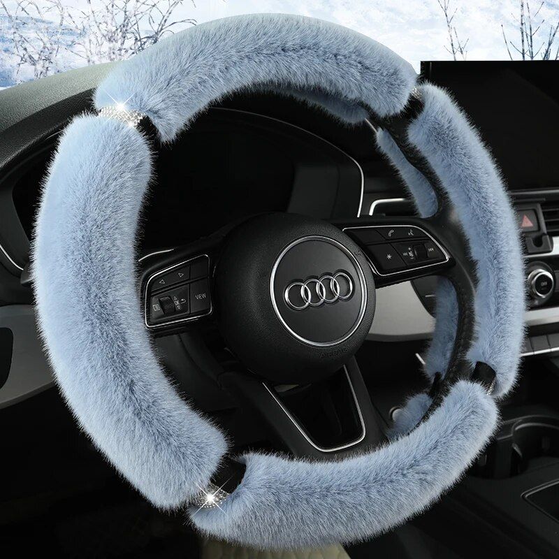 suede fur diamond steering wheel cover, view 5 - MRSLM