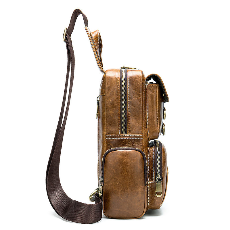 stitched front pocket leather bag, view 2 - MRSLM