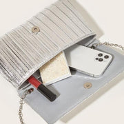 silver vegan leather evening bag, view 6 - MRSLM