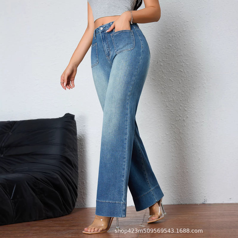 wide-leg cropped gray jeans for women, view 2 - MRSLM