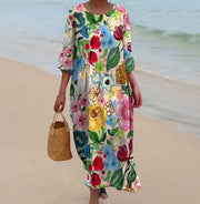 round-neck printed casual dress, view 8 - MRSLM