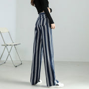 high waist vintage stripe wide-leg jeans, view 4 - MRSLM