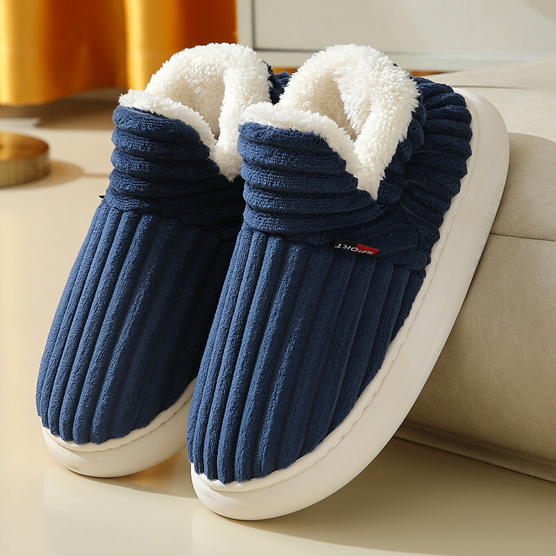 Striped plush couples house slippers, view 14 - MRSLM