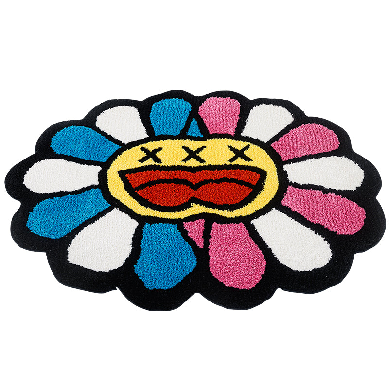 colorful smiling face tufted rug, view 4 - MRSLM