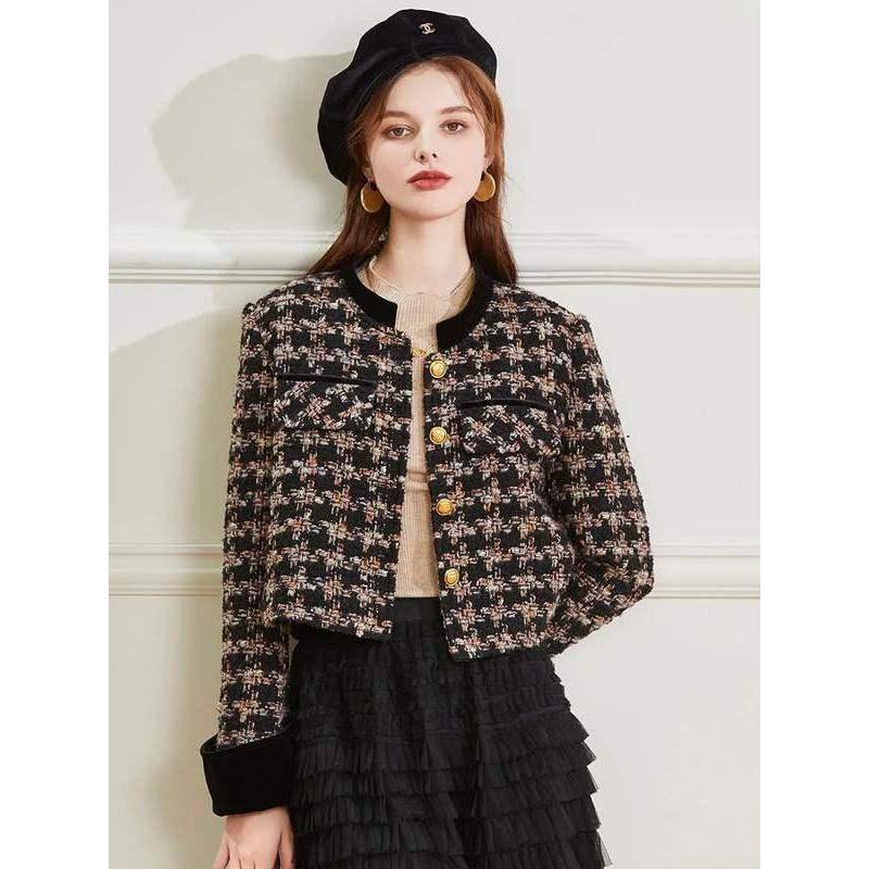 retro plaid long sleeve office coat, view 3 - MRSLM