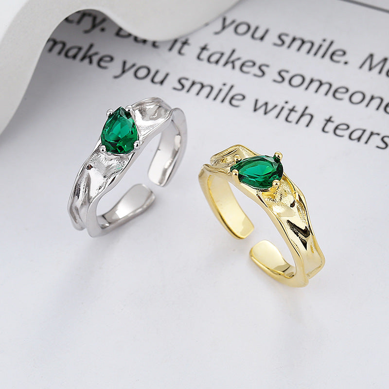 s925 silver green zircon irregular ring, view 4 - MRSLM