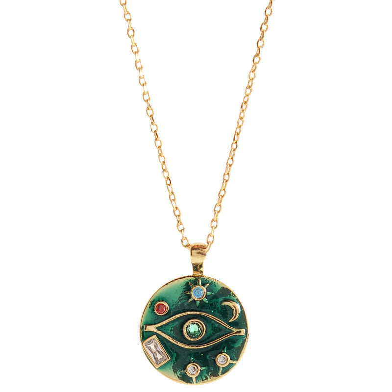 vintage green enamel pendant necklace, view 4 - MRSLM