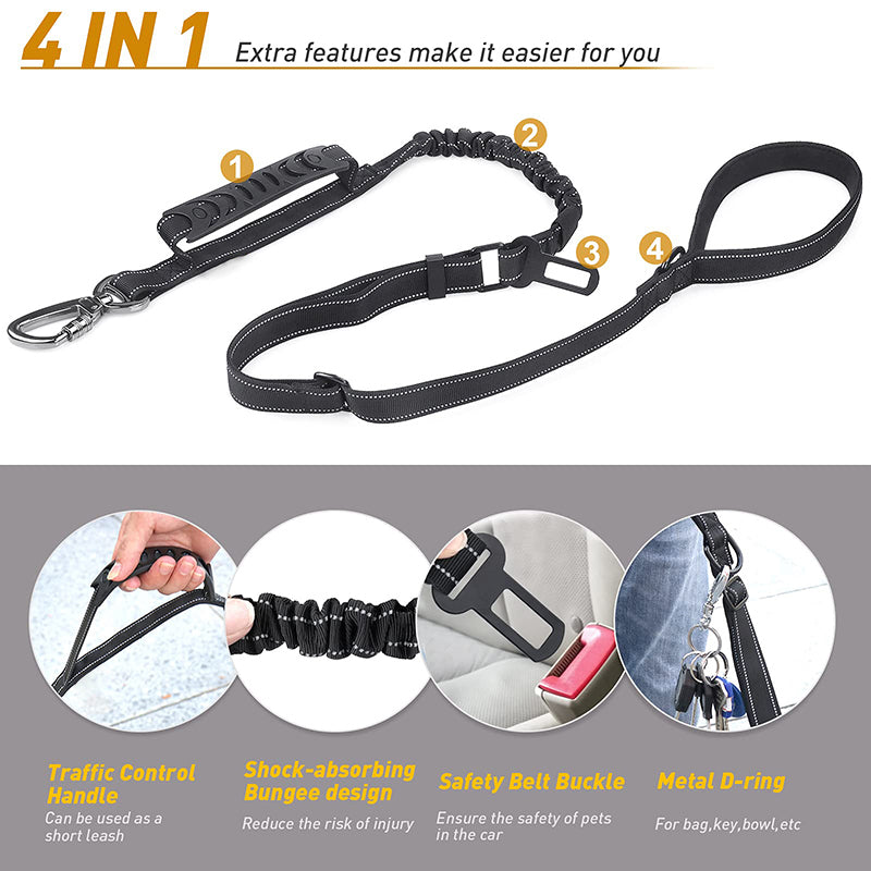 no-pull reflective bungee dog leash, view 3 - MRSLM