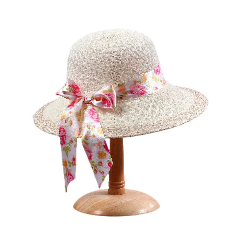 Elegant floral ribbon sun hat, view 4 - MRSLM