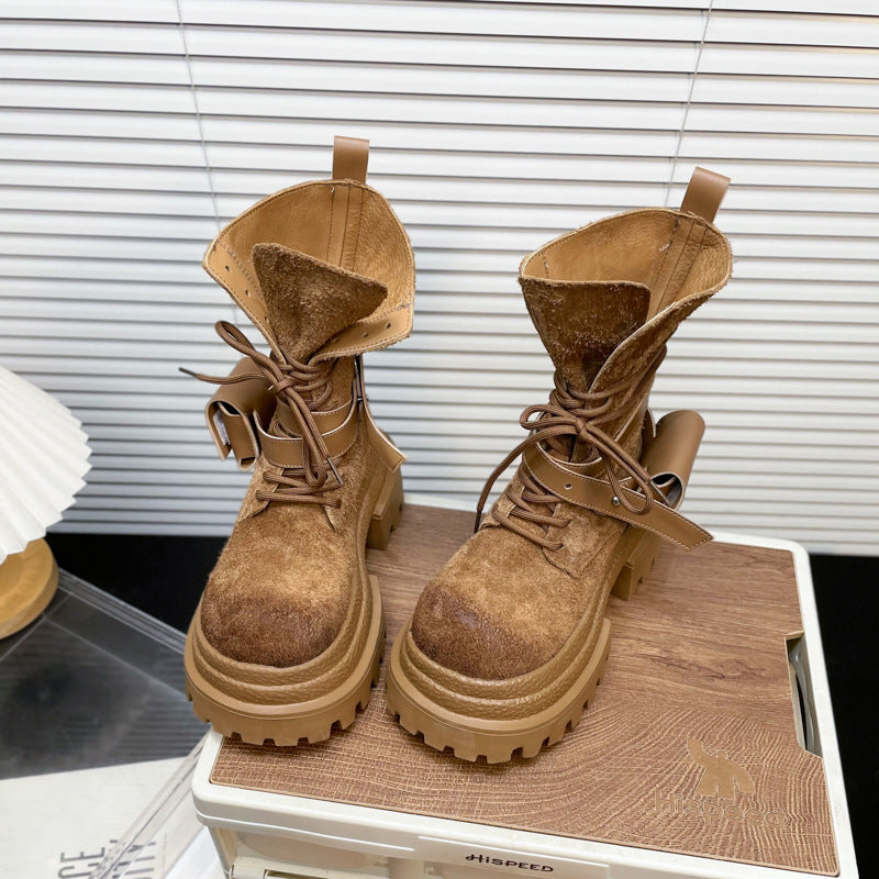 Women's suede platform lace-up combat boots, view 7 - MRSLM