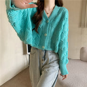 women's loose short cotton knit cardigan, view 9 - MRSLM