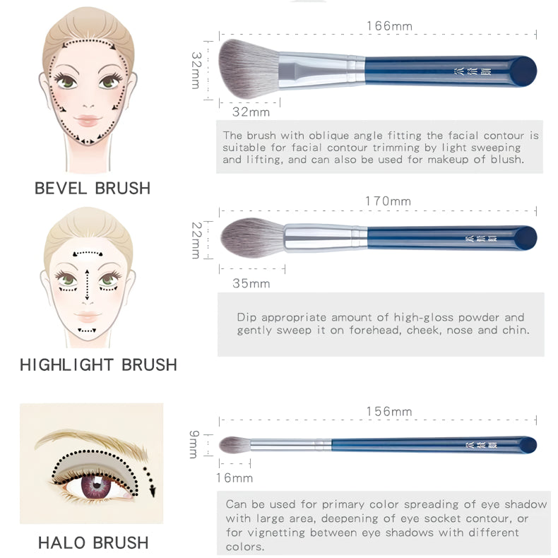 sky blue makeup brush set, view 9 - MRSLM