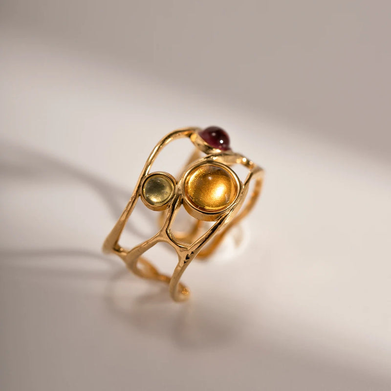 stainless steel mesh open ring with resin diamond, view 5 - MRSLM