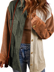 Women's color-block corduroy shirt jacket, view 10 - MRSLM