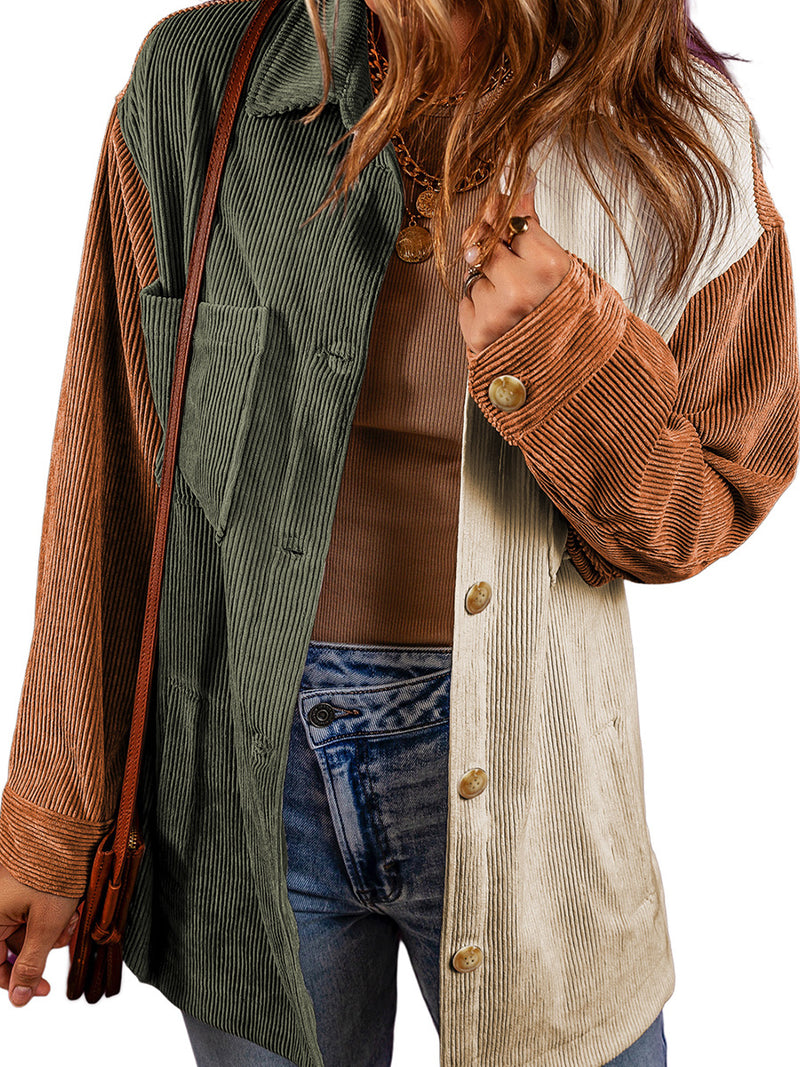 Women's color-block corduroy shirt jacket, view 10 - MRSLM