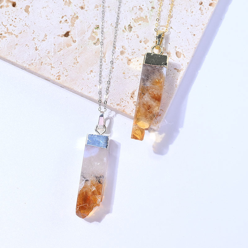 Yellow crystal rectangle pendant necklace, view 4 - MRSLM