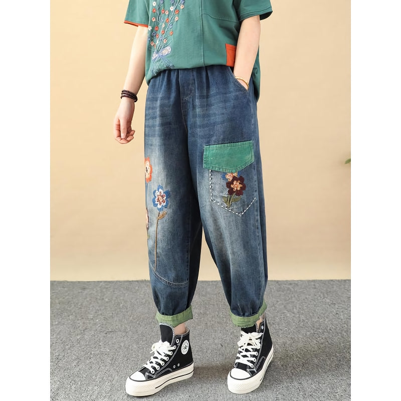 embroidered patchwork harem jeans, view 5 - MRSLM