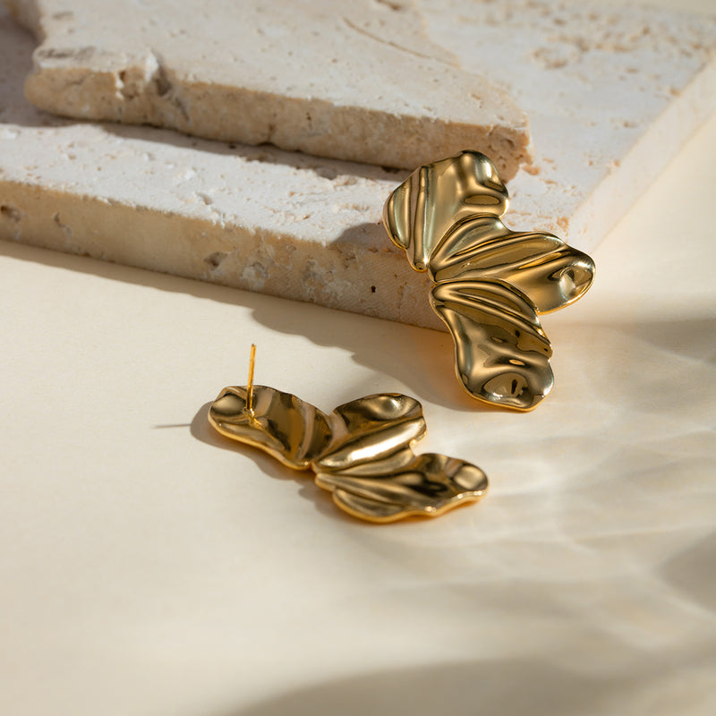 18k gold plated three petal stud earrings, view 5 - MRSLM