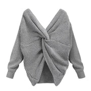 women's v-neck cross backless knit sweater, view 7 - MRSLM